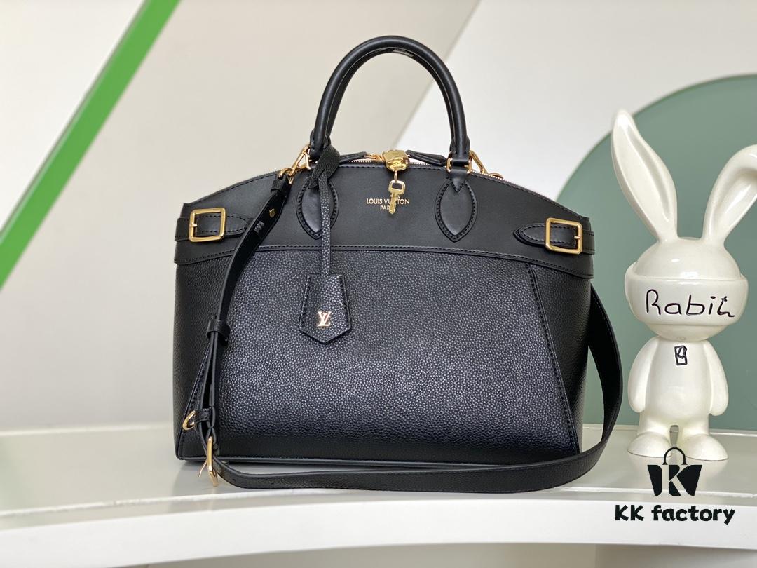 693077d96e68136f4d9a681f M22914 Black Lock It MM Bag in Refined Taurillon Leather with Gold-Tone Hardware