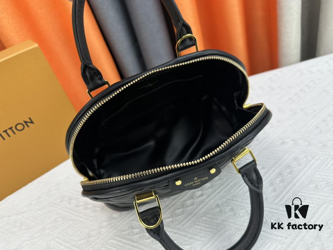 6930781b6e68136f4d9a68ad Model: M23666 Shell Bag 💋💋 This Alma BB Handbag Draws Inspiration from the Diamond-Quilted Lining of Louis Vuitton's Rigid Trunks