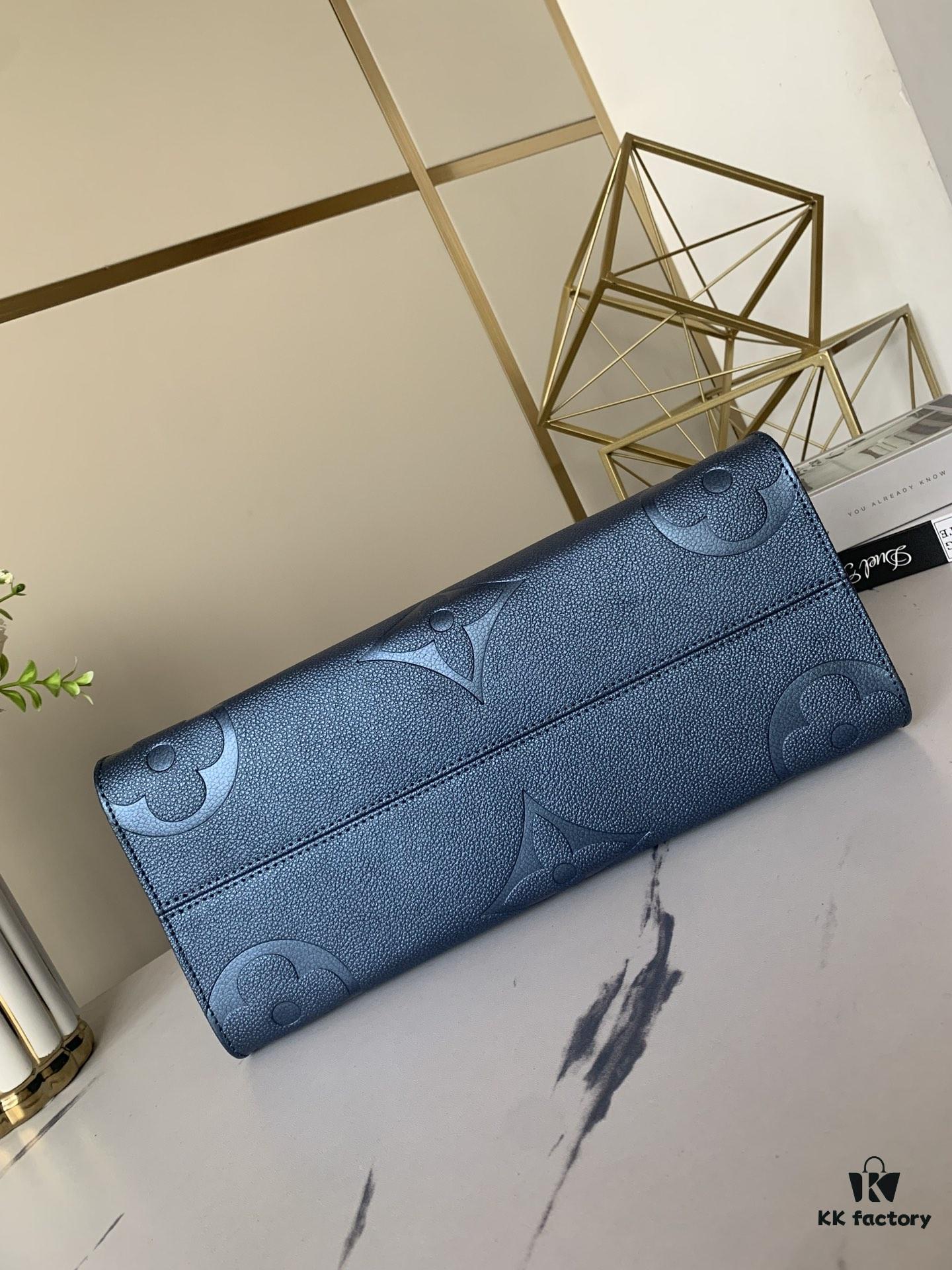 693078616e68136f4d9a6957 Top-Grade Full-Grain Leather, Exclusive Real Photo - M45595 Pearl Blue Full Leather Matelassé By The Pool Capsule Collection OnTheGo Medium Tote Bag