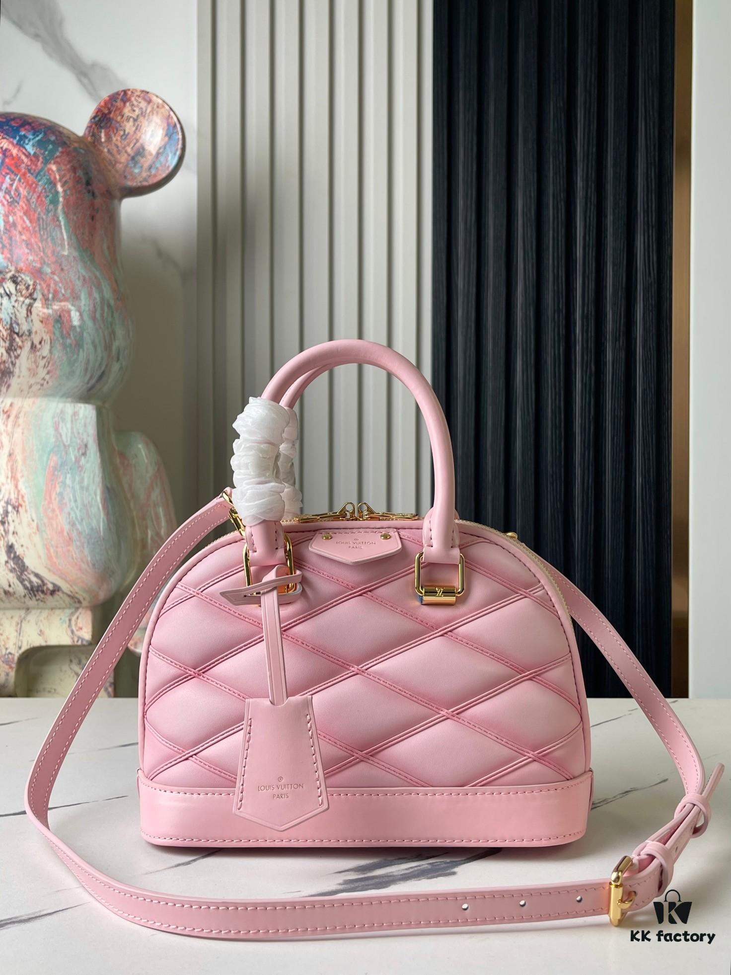 Top Quality Original Design Exclusive Real Shot M24453 Pink Quilted Full Leather Alma BB Shell Handbag