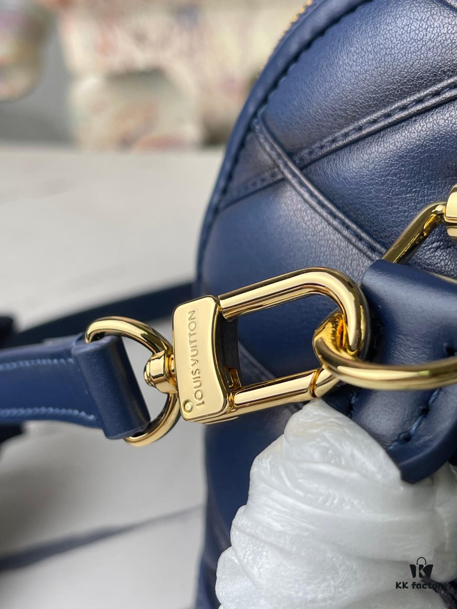 693078806e68136f4d9a698b Top Quality Original Design Exclusive Real Shot M23666 Deep Blue Diamond Quilted Full Leather Clam Shell Bag Series Alma BB Handbag