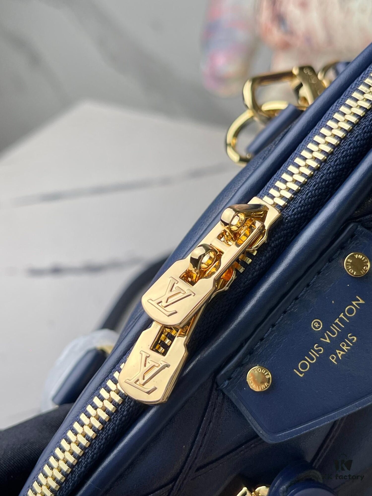 693078806e68136f4d9a698e Top Quality Original Design Exclusive Real Shot M23666 Deep Blue Diamond Quilted Full Leather Clam Shell Bag Series Alma BB Handbag