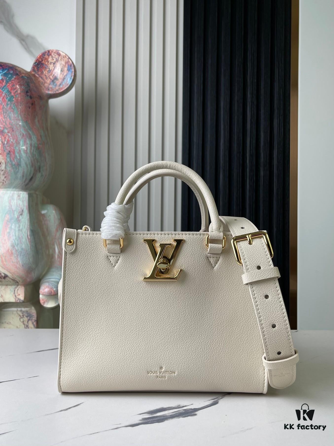 693078906e68136f4d9a69ab Top-tier Original Order, Exclusive Real Photos: M23637 White Full Leather Square Bag Series Lock & Go Handbag M22311