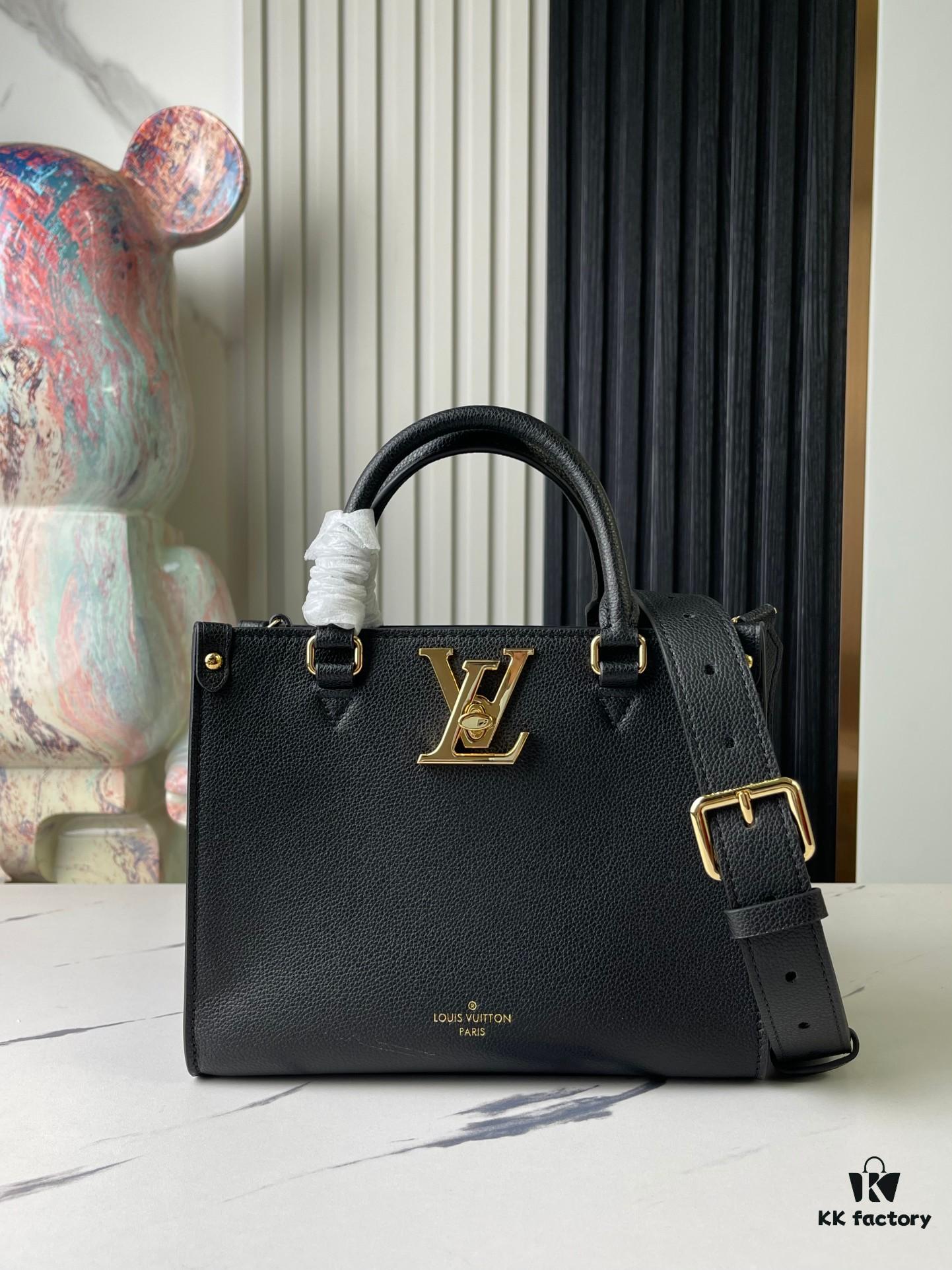 693078956e68136f4d9a69b5 Top-Quality Original Order Exclusive Real Shot M22311 Black Full Leather Square Bag Series Lock & Go Handbag M23637