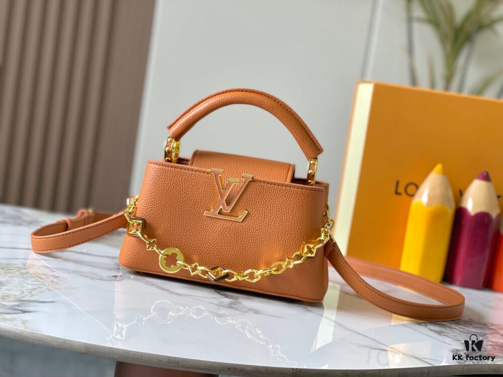 693078e96e68136f4d9a6a5f Guangzhou Stock Top Quality Original M14393 Brown Capucines East West Mini Handbag