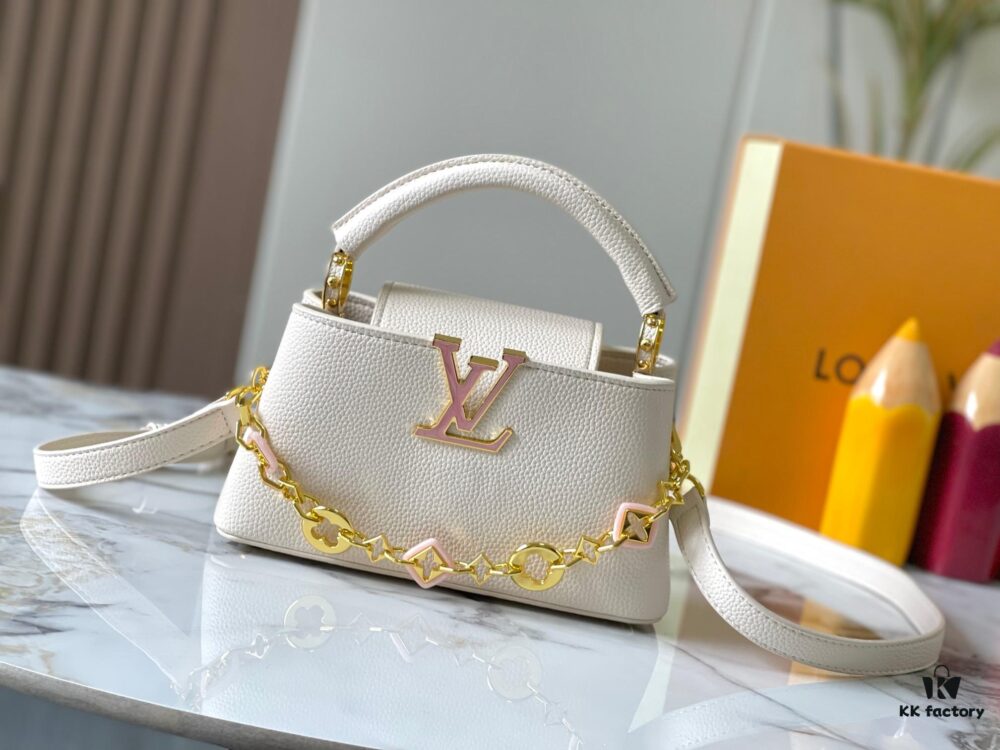 693078f16e68136f4d9a6a6f Top-Quality Guangzhou Stock M14393 White Capucines East West Mini Bag