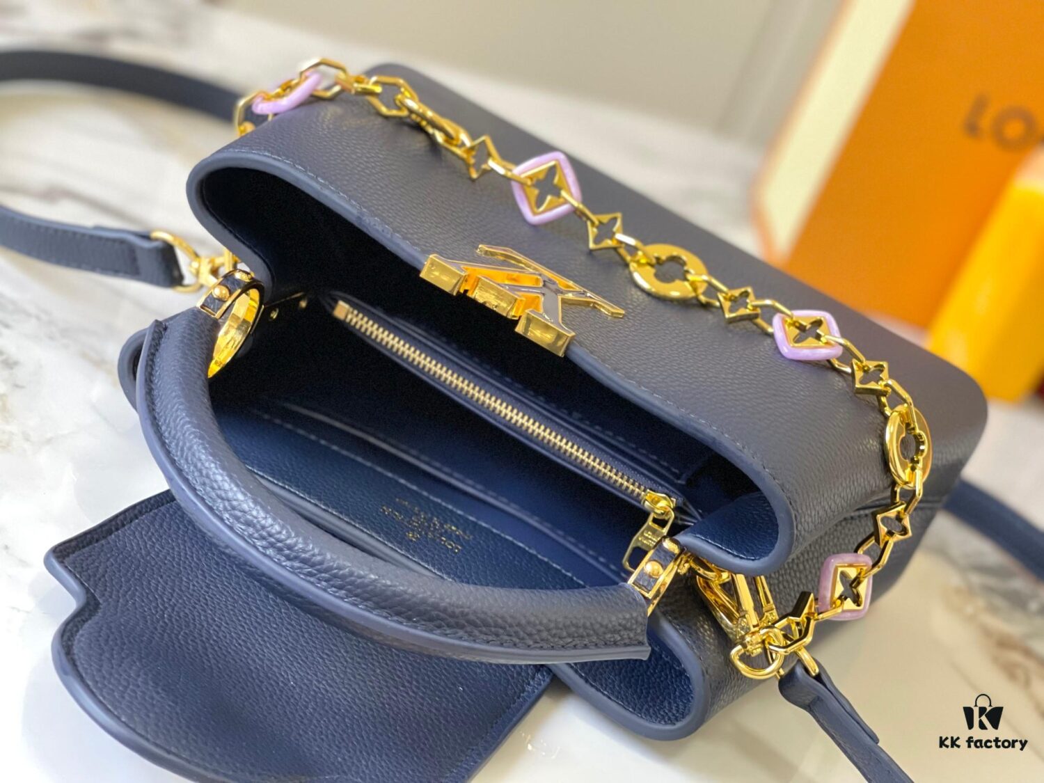 693078fb6e68136f4d9a6a7f Guangzhou Stock Top Quality Original M14971 Blue Capucines BB Handbag
