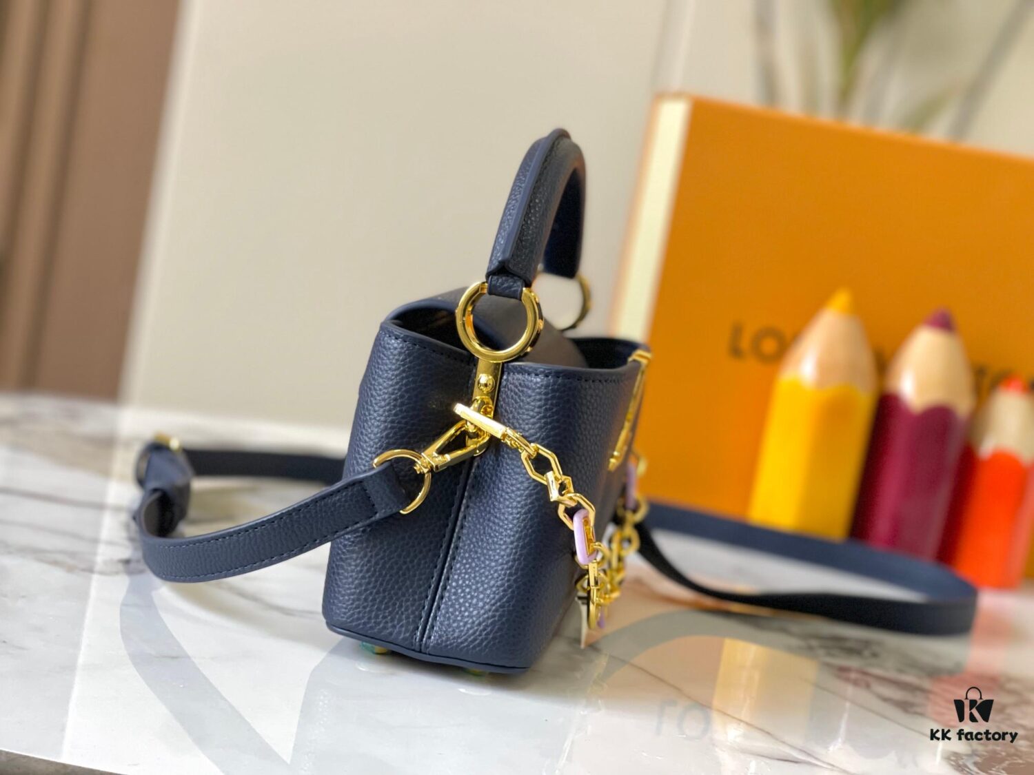 693078fc6e68136f4d9a6a82 Guangzhou Stock Top Original M14393 Blue Capucines East West Mini Handbag