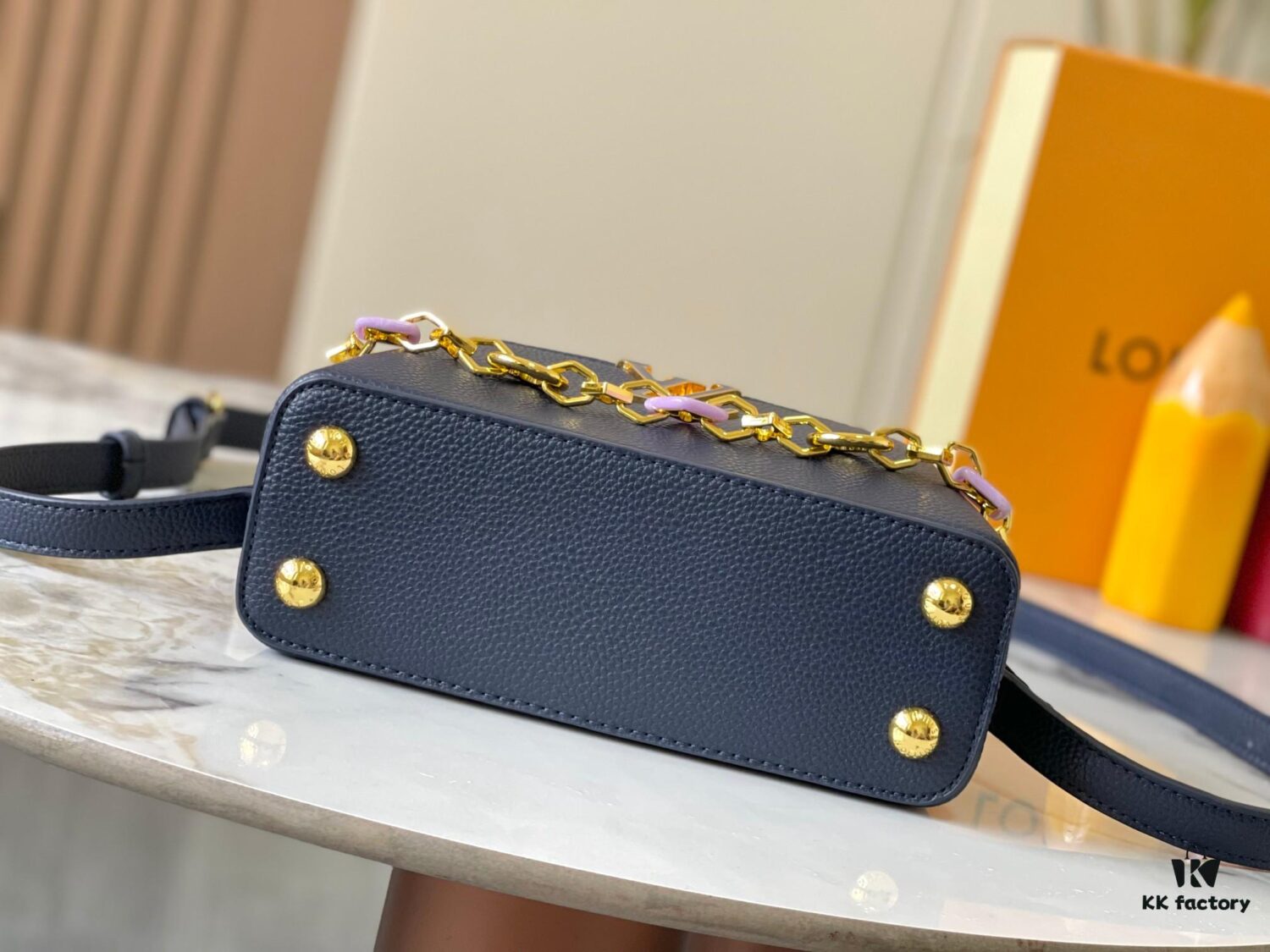 693078fe6e68136f4d9a6a84 Guangzhou Stock Top Original M14393 Blue Capucines East West Mini Handbag