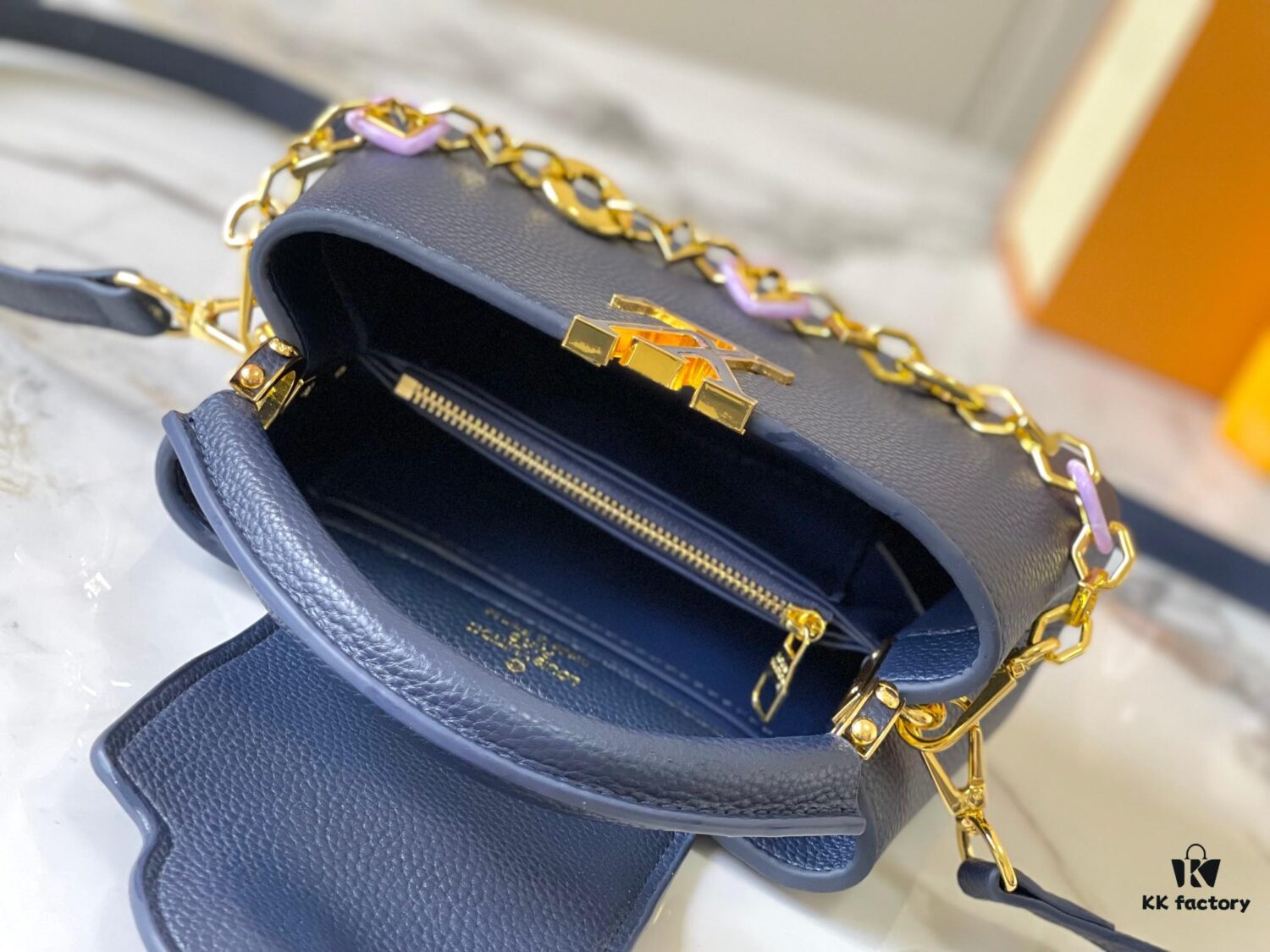 693079016e68136f4d9a6a88 Guangzhou Stock Top Original M14393 Blue Capucines East West Mini Handbag