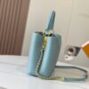 Upgraded M20841 Stellar Pearl Blue Shell Button Capucines MM Bag