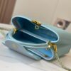 Upgraded M20841 Stellar Pearl Blue Shell Button Capucines MM Bag