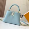 693079836e68136f4d9a6b5a Upgraded M59868 Starlight Shimmer Blue Mother-of-Pearl Button Capucines BB Bag