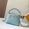 693079896e68136f4d9a6b63 Upgraded M59850 Stellar Pearlized Blue Shell Button Capucines Mini Bag