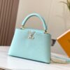 6930799f6e68136f4d9a6b88 Upgraded M20841 Stellar Pearl Green Shell Button Capucines MM Handbag