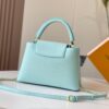 693079a16e68136f4d9a6b8a Upgraded M20841 Stellar Pearl Green Shell Button Capucines MM Handbag