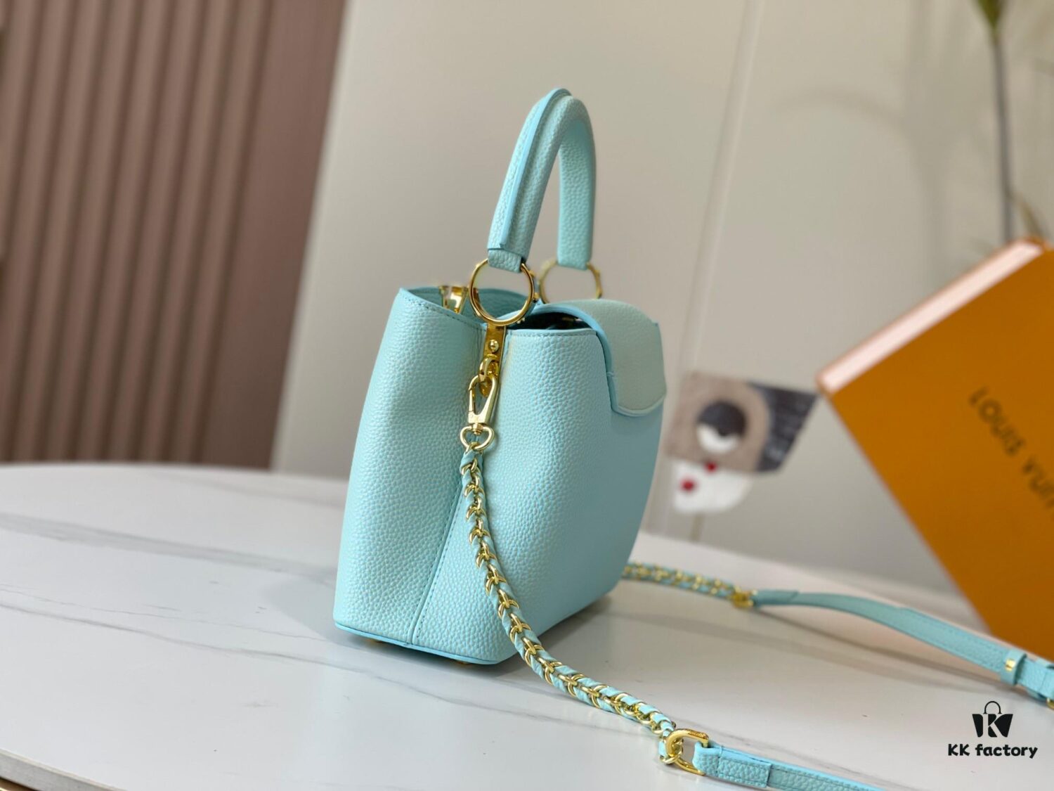 693079a56e68136f4d9a6b91 Upgraded M59868 Stellar Pearl Green Shell Button Capucines BB Bag