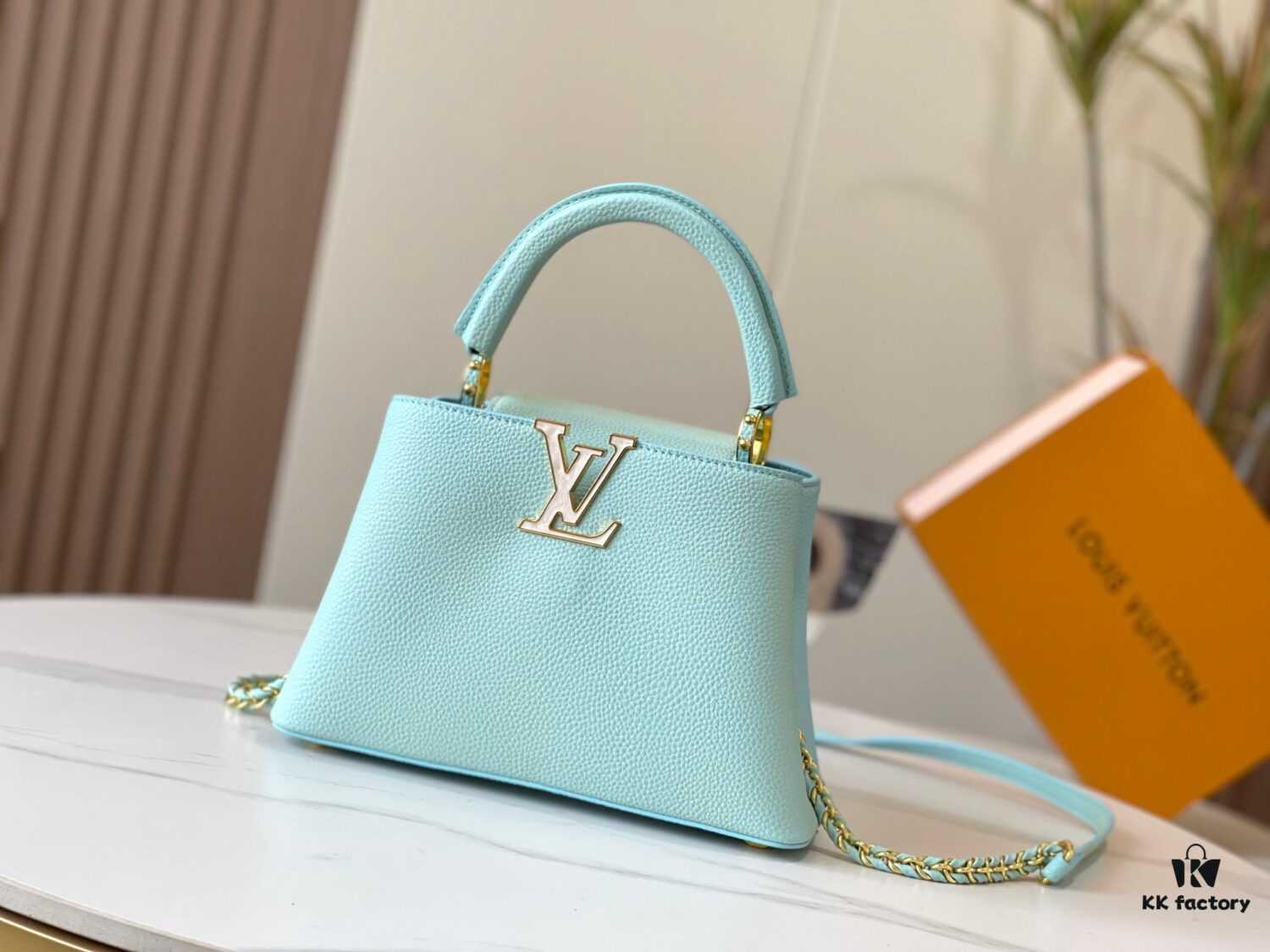 693079a56e68136f4d9a6b92 Upgraded M59868 Stellar Pearl Green Shell Button Capucines BB Bag