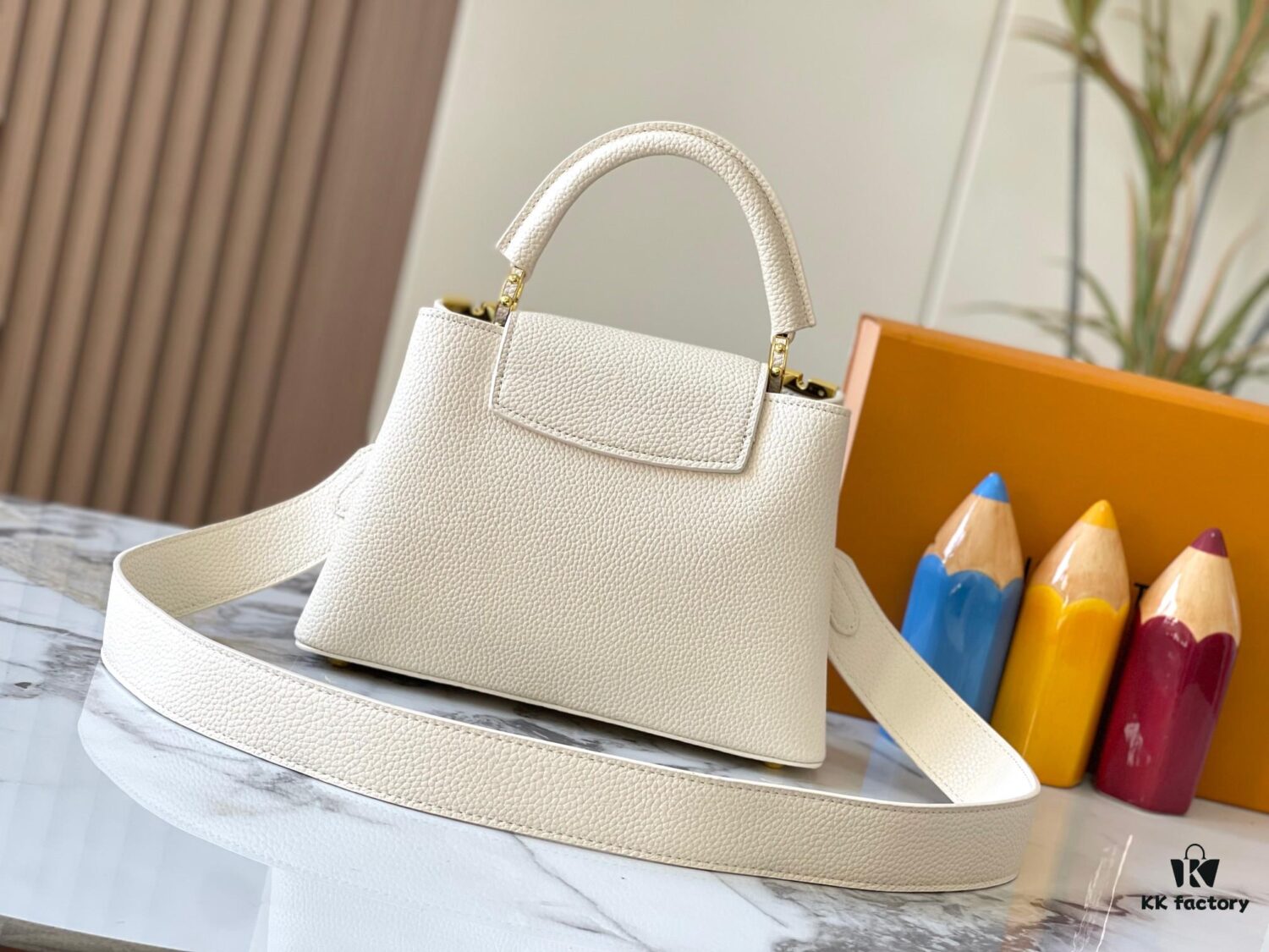 693079cf6e68136f4d9a6bdc Upgraded M23766 White-on-White Mother-of-Pearl Capucines Flower Crown Bag