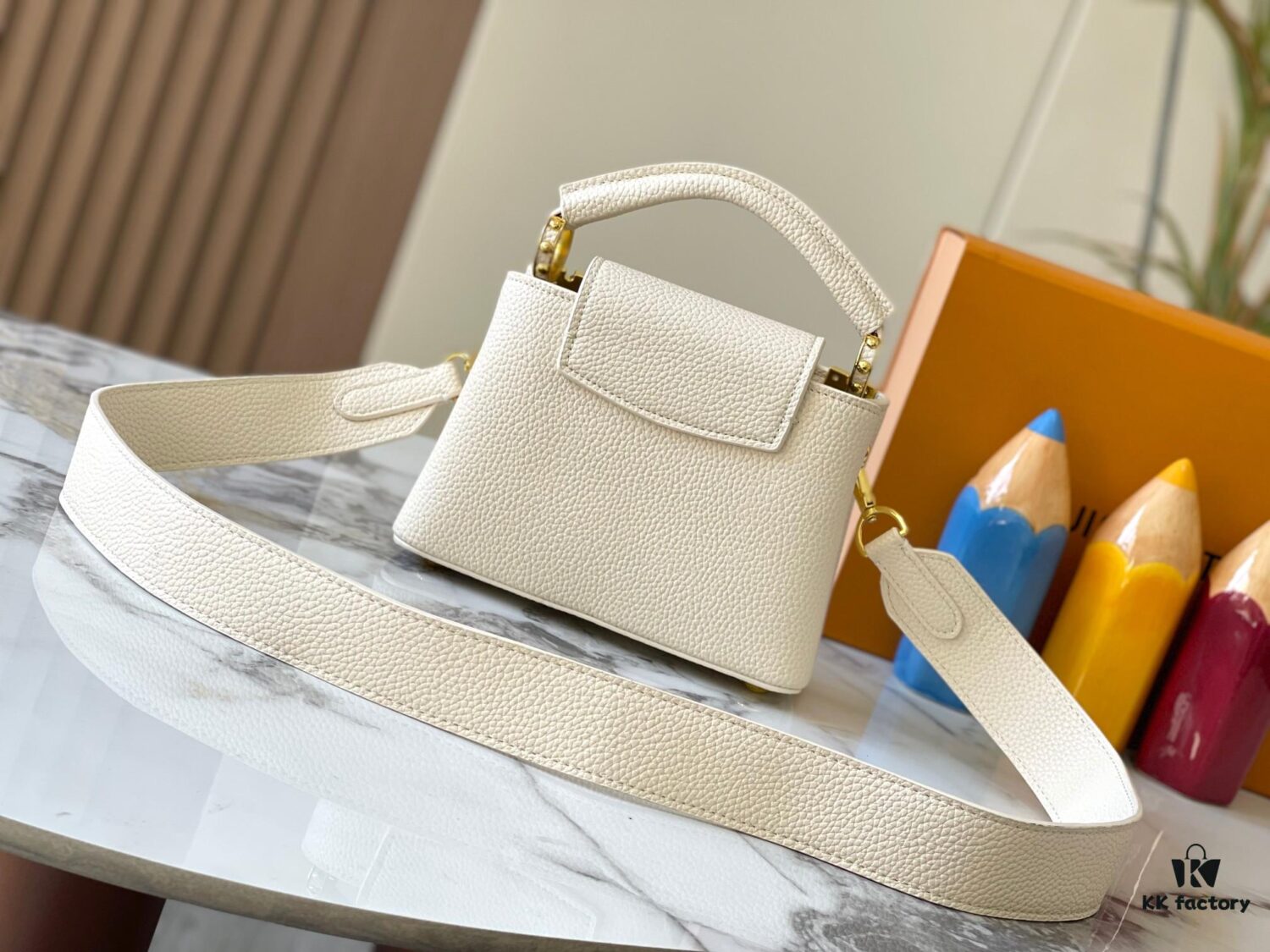 693079d36e68136f4d9a6be4 Upgraded M23765 White-on-White Mother-of-Pearl Capucines Flower Crown Handbag