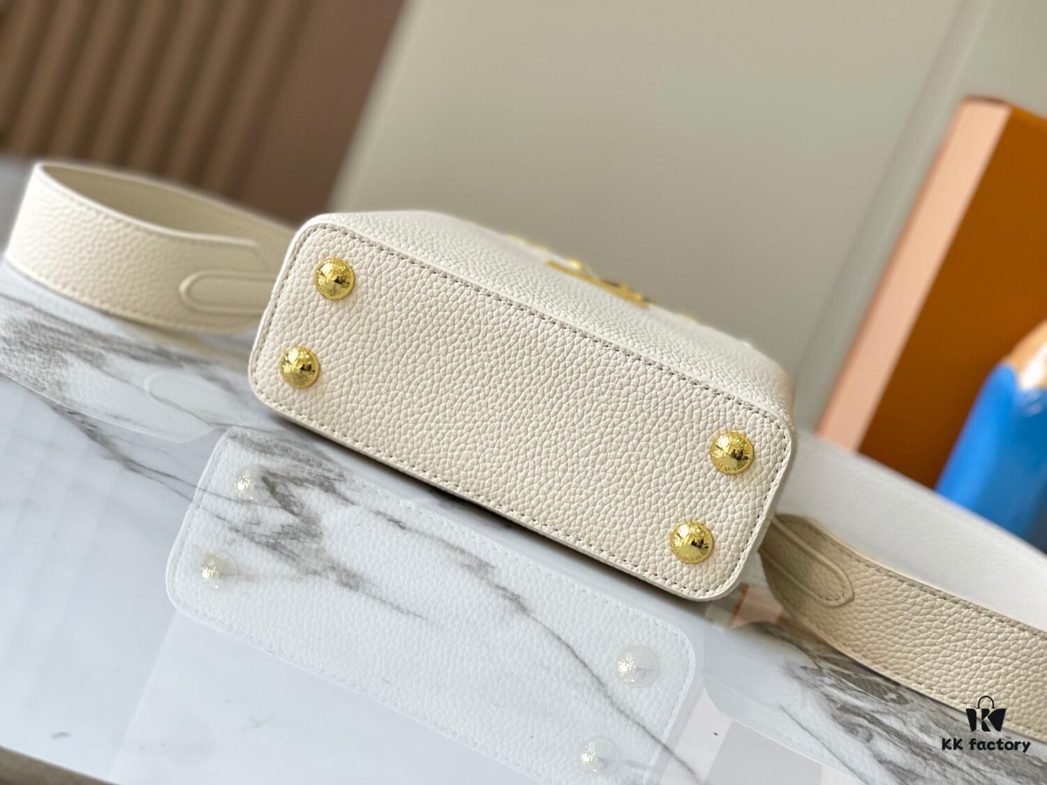 693079d56e68136f4d9a6be7 Upgraded M23765 White-on-White Mother-of-Pearl Capucines Flower Crown Handbag