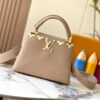 693079e36e68136f4d9a6c00 Upgraded M23766 Beige and White Mother-of-Pearl Capucines Flower Crown Handbag