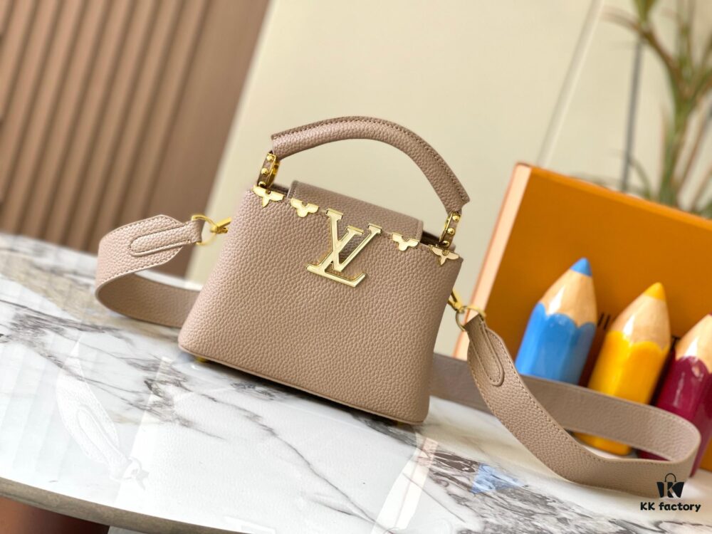 693079e76e68136f4d9a6c06 Upgraded M23765 Beige and White Mother-of-Pearl Flower Crown Capucines Handbag