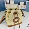 New Large Batch LV NOE PURSE Bucket Bag in Raffia Leather 'Little Burnt Dumpling'