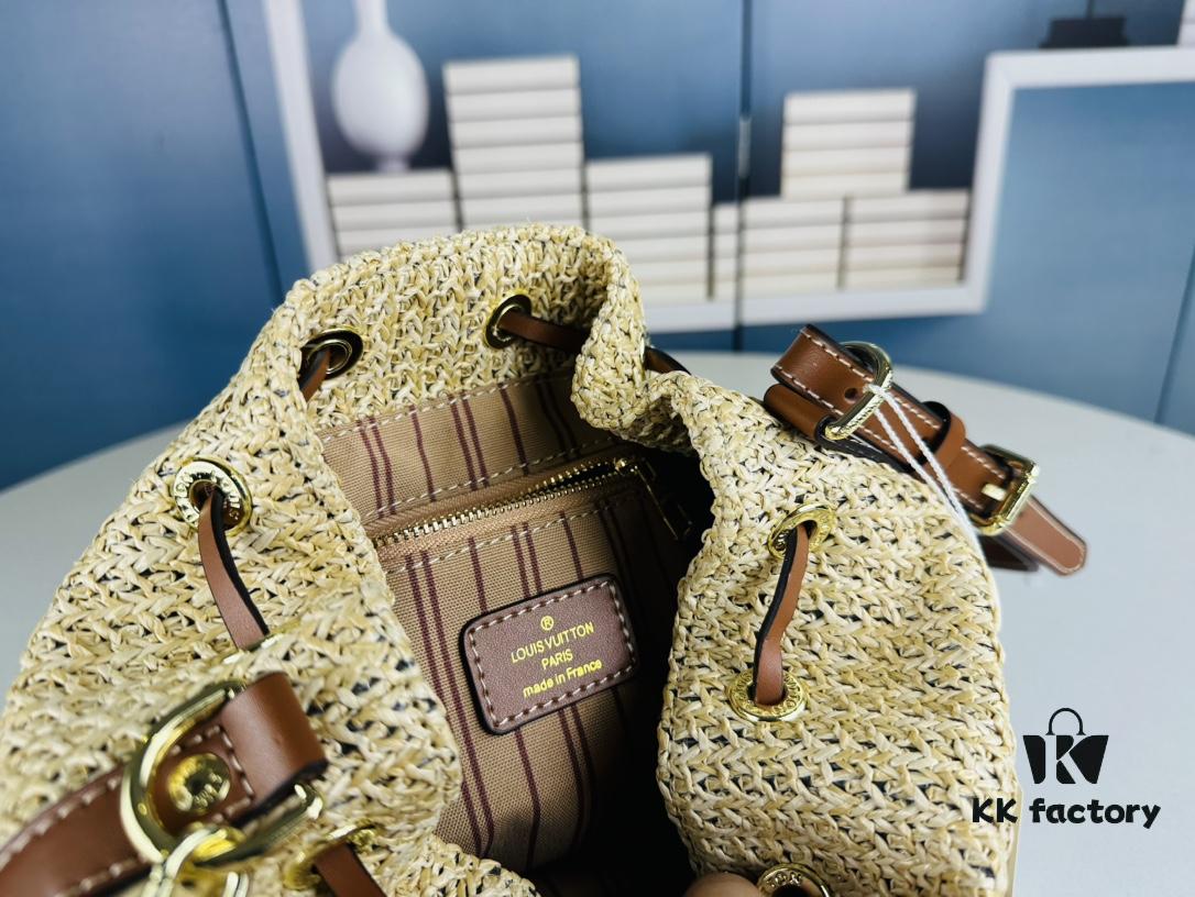 New Large Batch LV NOE PURSE Bucket Bag in Raffia Leather 'Little Burnt Dumpling'