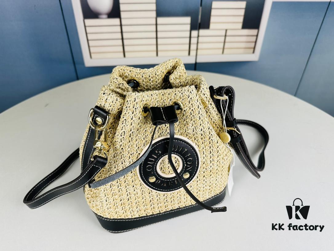 693079f16e68136f4d9a6c1e New Large Batch LV NOE PURSE Bucket Bag with Raffia and Leather Trim