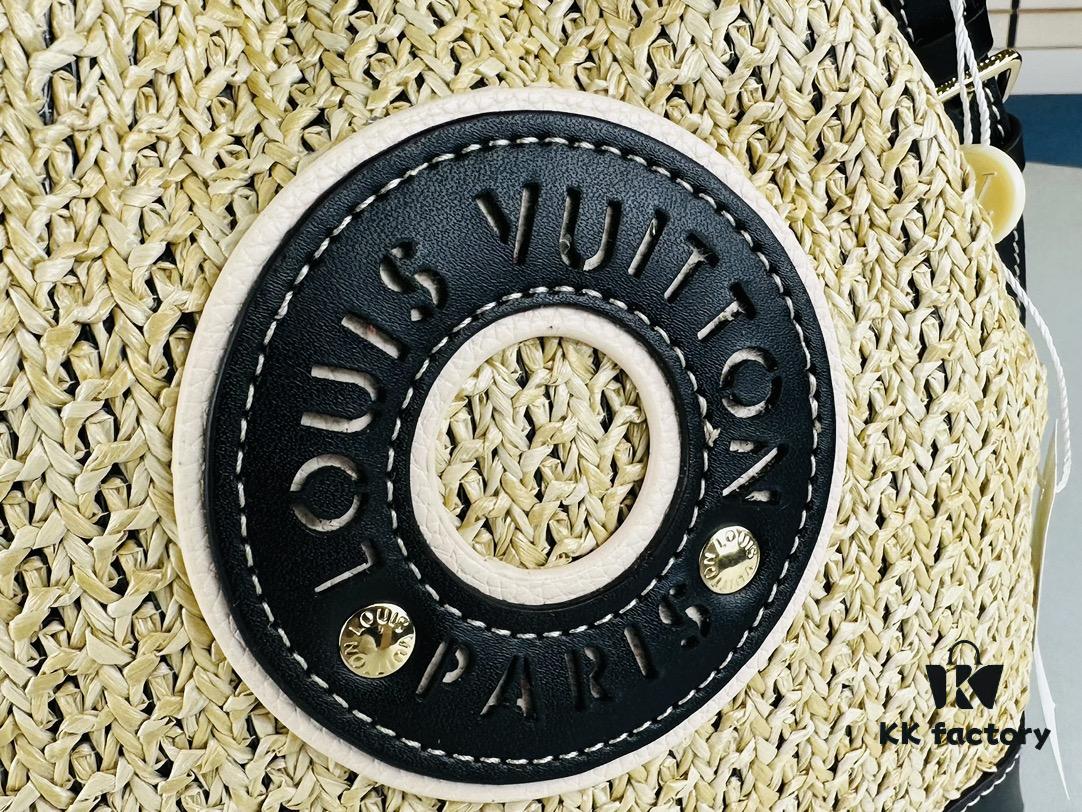693079f16e68136f4d9a6c1f New Large Batch LV NOE PURSE Bucket Bag with Raffia and Leather Trim