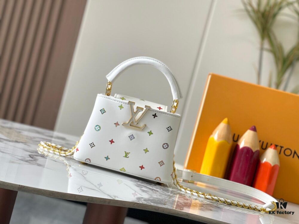 69307a2d6e68136f4d9a6c7d Guangzhou Stock Top Quality Original Capucines Mini Model: 14165 White Material: Canvas Graffiti Hardware Upgraded Features: LV Initials, Unique Edge Ring, Exquisite Monogram Flower on Flap