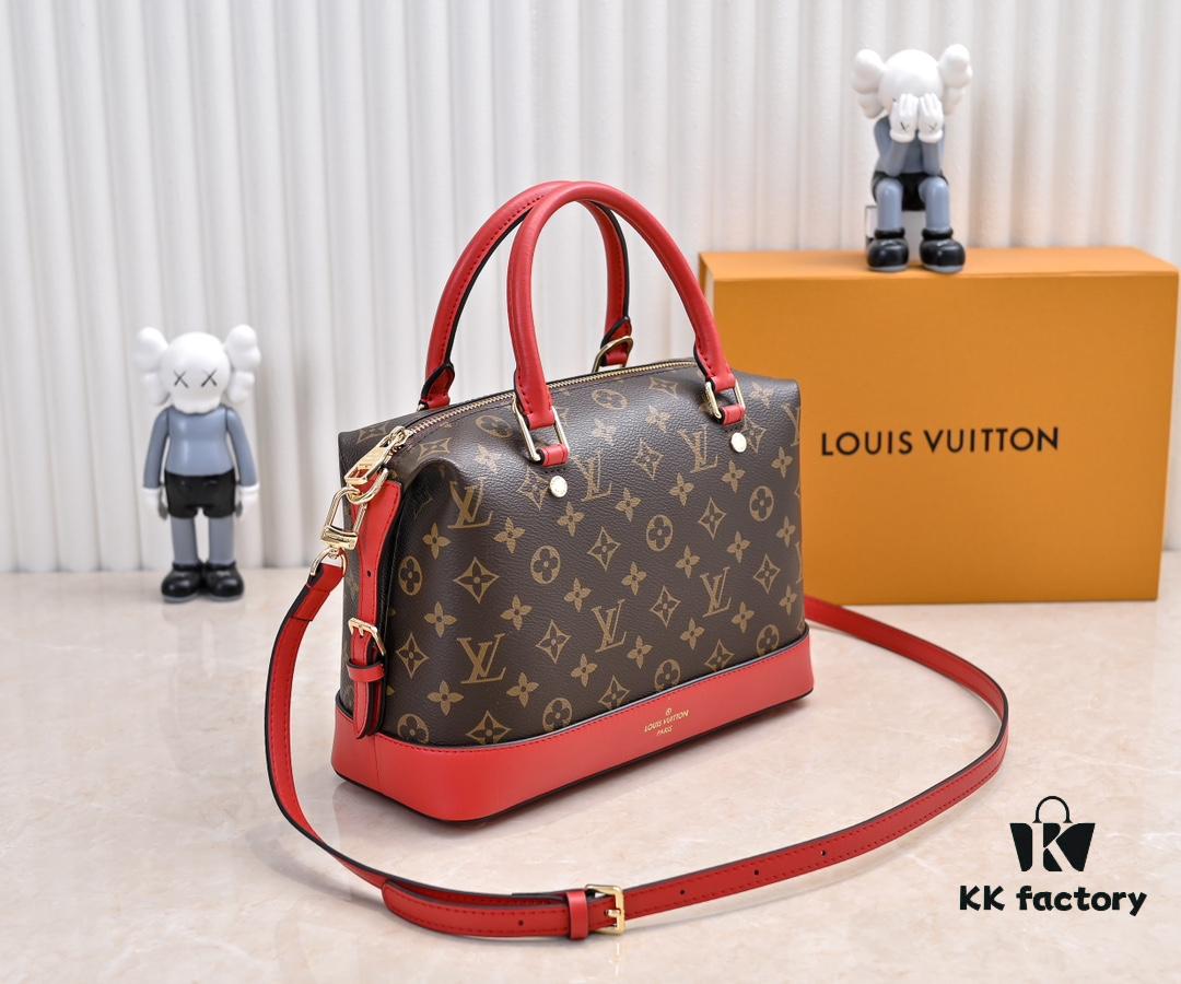 Exclusive Real Shot - Upgraded Version ‼️ LV Monogram with Leather Trim Handheld, Shoulder & Crossbody Bag Model M68169 with Long Strap, 2025 New Fashion Women's Bag, Monogram Leather Shoulder Strap, Genuine Leather Handbag, Large Capacity [Strong] Size: 28x20x11.5