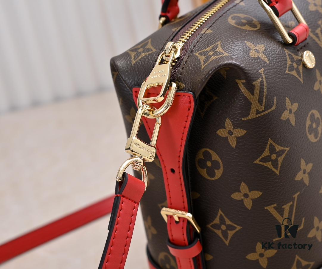 Exclusive Real Shot - Upgraded Version ‼️ LV Monogram with Leather Trim Handheld, Shoulder & Crossbody Bag Model M68169 with Long Strap, 2025 New Fashion Women's Bag, Monogram Leather Shoulder Strap, Genuine Leather Handbag, Large Capacity [Strong] Size: 28x20x11.5