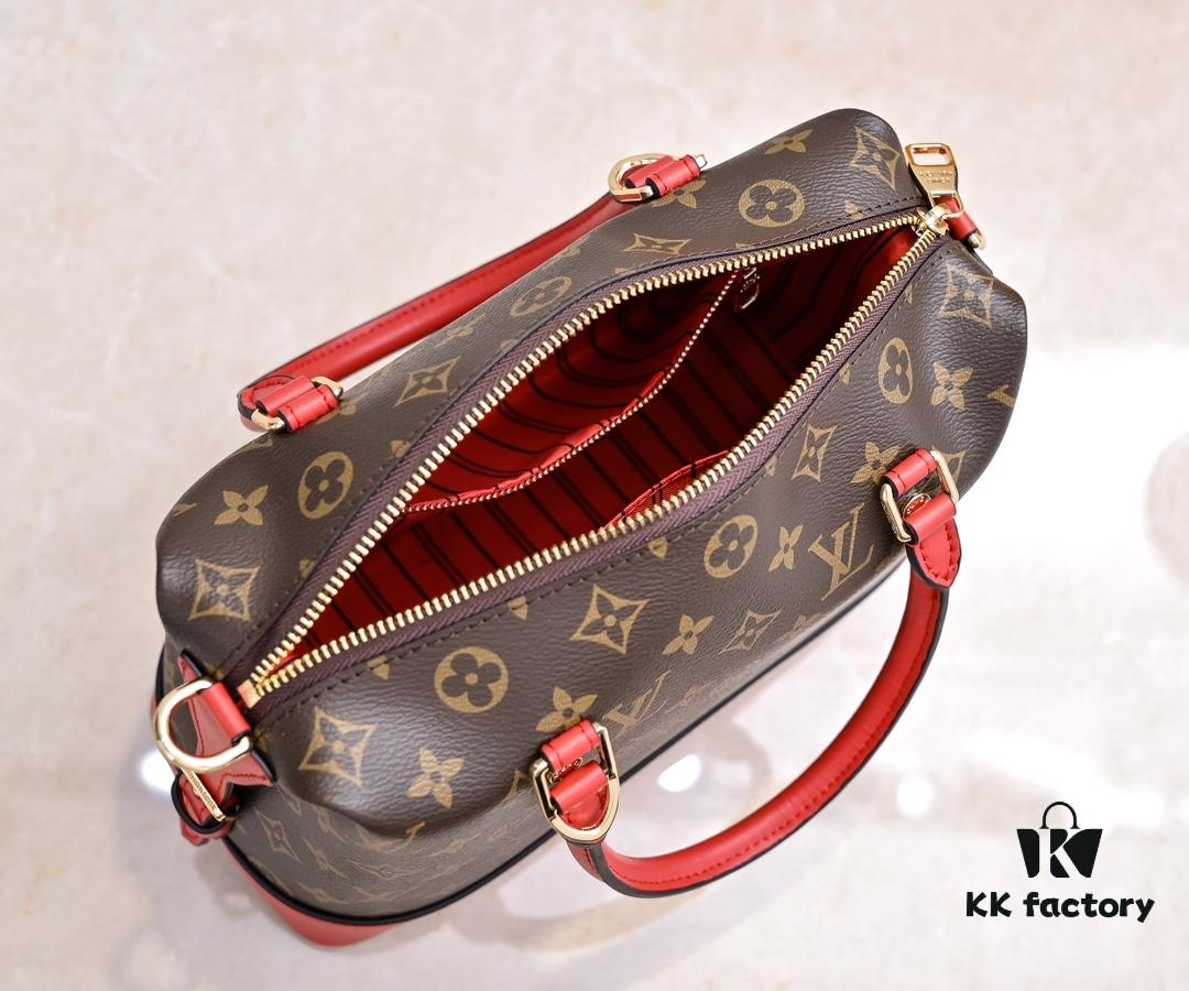 Exclusive Real Shot - Upgraded Version ‼️ LV Monogram with Leather Trim Handheld, Shoulder & Crossbody Bag Model M68169 with Long Strap, 2025 New Fashion Women's Bag, Monogram Leather Shoulder Strap, Genuine Leather Handbag, Large Capacity [Strong] Size: 28x20x11.5
