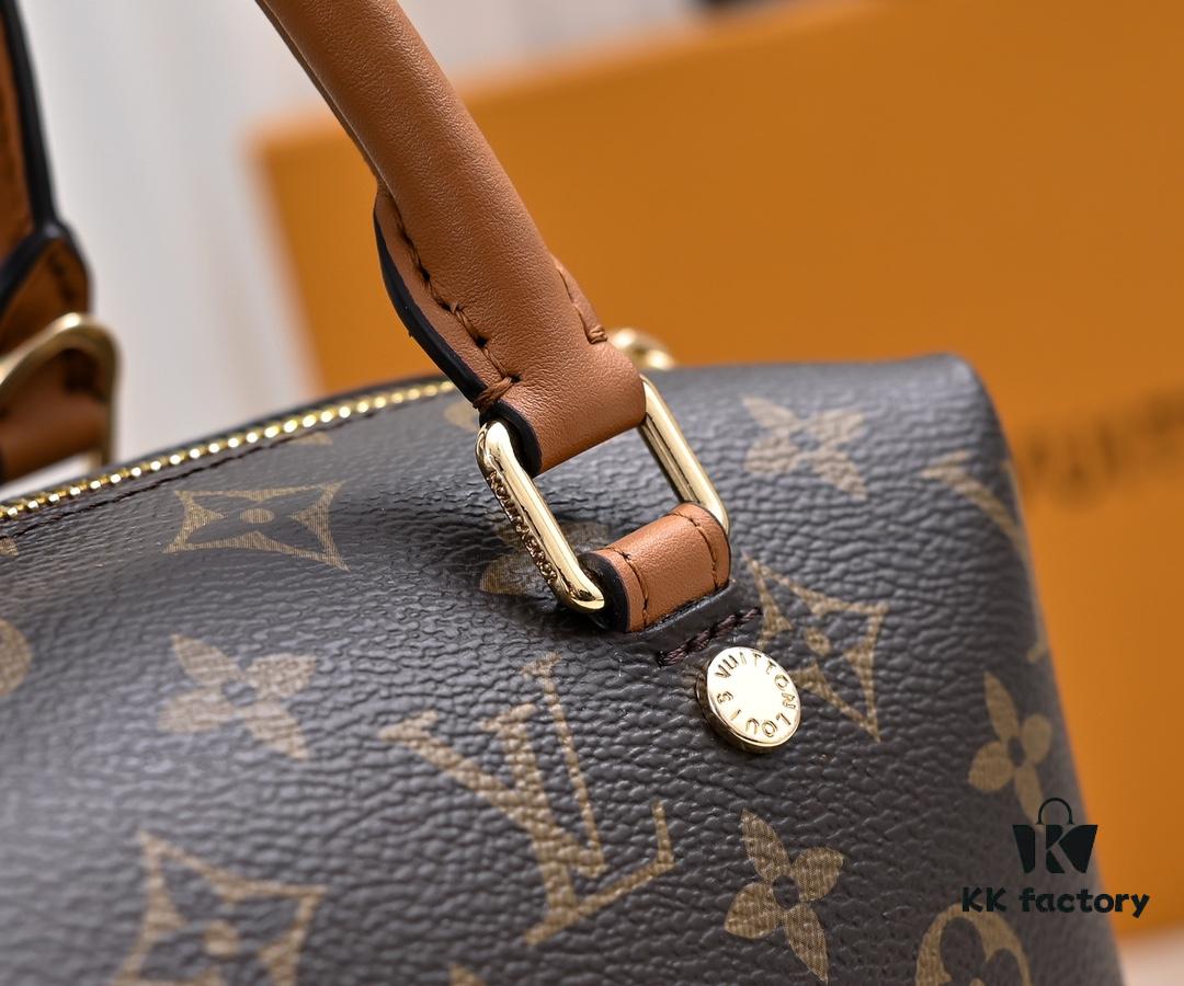 Exclusive Real Shot - Upgraded Version ‼️ LV Monogram with Leather Trim Handheld, Shoulder & Crossbody Bag Model M68169 with Long Strap, 2025 New Fashion Women's Bag, Monogram Leather Strap, Genuine Leather Handbag, Large Capacity [Strong] Size: 28x20x11.5