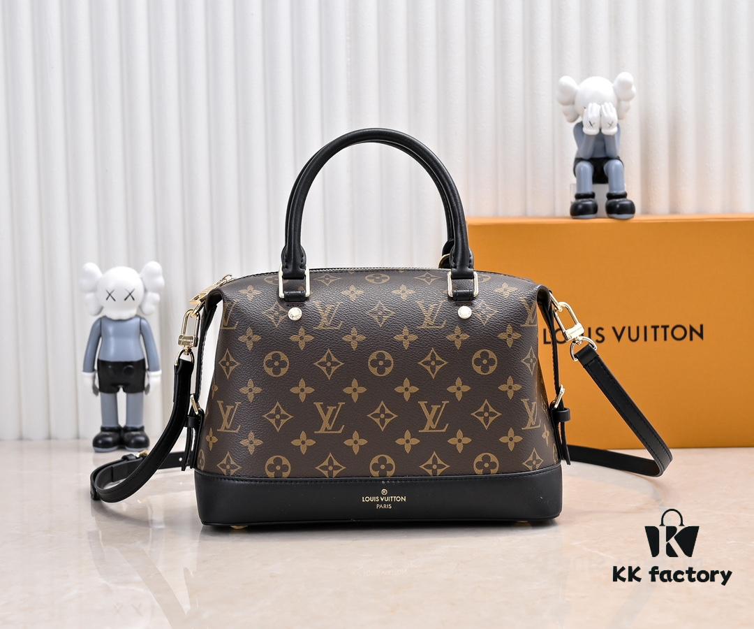 Exclusive Real Shot - Upgraded Version ‼️ LV Monogram with Leather Trim Handheld, Shoulder & Crossbody Bag Model M68169 with Long Strap, 2025 New Fashion Women's Bag, Monogram Leather Shoulder Strap, Genuine Leather Handbag, Large Capacity [Strong] Size: 28x20x11.5