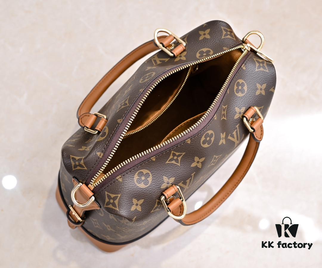 Exclusive Real Shot - Upgraded Version ‼️ LV Monogram with Leather Trim Handheld, Shoulder & Crossbody Bag Model M68169 with Long Strap, 2025 New Fashion Women's Bag, Monogram Leather Strap, Genuine Leather Handbag, Large Capacity [Strong] Size: 28x20x11.5