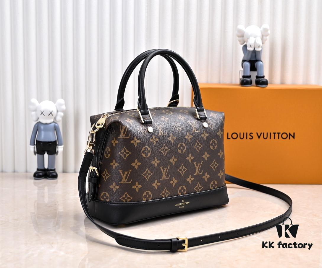 Exclusive Real Shot - Upgraded Version ‼️ LV Monogram with Leather Trim Handheld, Shoulder & Crossbody Bag Model M68169 with Long Strap, 2025 New Fashion Women's Bag, Monogram Leather Shoulder Strap, Genuine Leather Handbag, Large Capacity [Strong] Size: 28x20x11.5