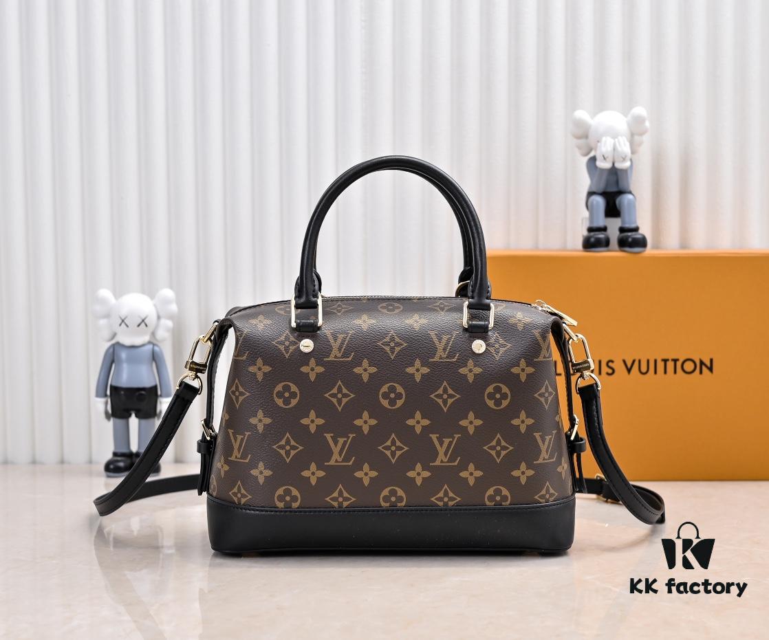 Exclusive Real Shot - Upgraded Version ‼️ LV Monogram with Leather Trim Handheld, Shoulder & Crossbody Bag Model M68169 with Long Strap, 2025 New Fashion Women's Bag, Monogram Leather Shoulder Strap, Genuine Leather Handbag, Large Capacity [Strong] Size: 28x20x11.5