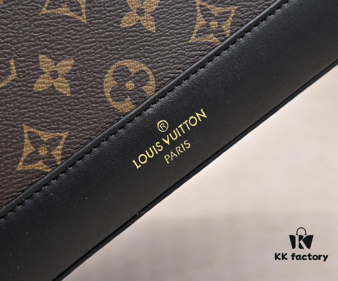 Exclusive Real Shot - Upgraded Version ‼️ LV Monogram with Leather Trim Handheld, Shoulder & Crossbody Bag Model M68169 with Long Strap, 2025 New Fashion Women's Bag, Monogram Leather Shoulder Strap, Genuine Leather Handbag, Large Capacity [Strong] Size: 28x20x11.5