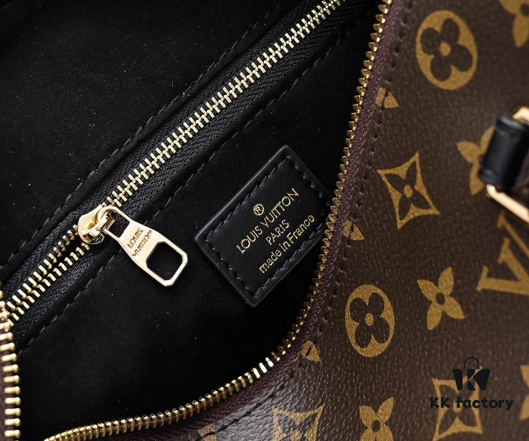 Exclusive Real Shot - Upgraded Version ‼️ LV Monogram with Leather Trim Handheld, Shoulder & Crossbody Bag Model M68169 with Long Strap, 2025 New Fashion Women's Bag, Monogram Leather Shoulder Strap, Genuine Leather Handbag, Large Capacity [Strong] Size: 28x20x11.5
