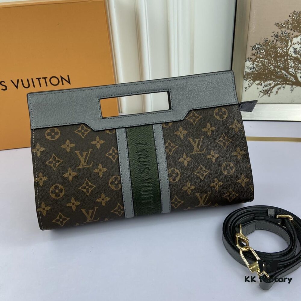 LV Handheld Bag with Long Strap, Super Practical, European Boutique Same Style, Made of Elegant DaMeier Ebene Classic Fabric, Lined with Custom Foam Material, Durable, Anti-dirt, Washable, Fashionable and Functional, Soft and Comfortable Body, Interior with Pouch, High Capacity for Daily Use, Model: 53666, Size: 30-19-8