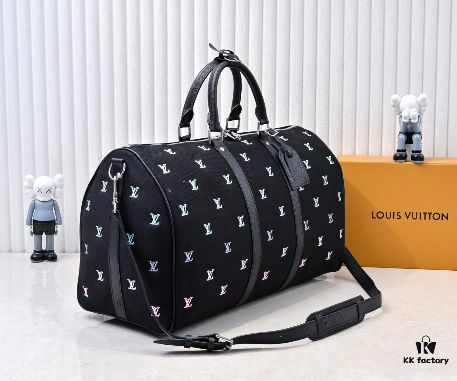 69307be96e68136f4d9a6f5b Lot No. 13966 Embroidered Keepall Bandoulière 50 Travel Bag in Deep LV Blason Denim by Pharrell Williams