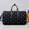 69307bea6e68136f4d9a6f5c Lot No. 13966 Embroidered Keepall Bandoulière 50 Travel Bag in Deep LV Blason Denim by Pharrell Williams