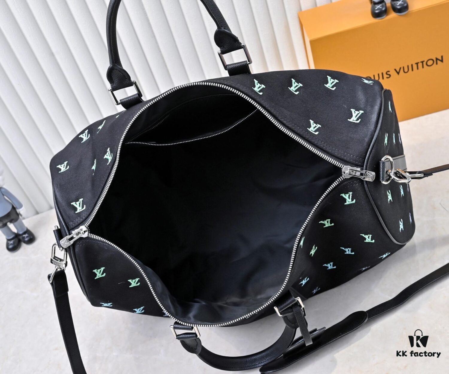 69307bed6e68136f4d9a6f62 Lot No. 13966 Embroidered Keepall Bandoulière 50 Travel Bag in Deep LV Blason Denim by Pharrell Williams