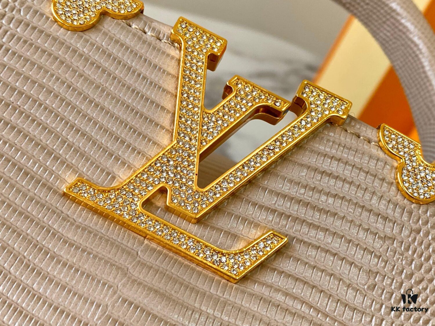 69307d556e68136f4d9a71f6 Top-Grade Original Guangzhou Stock M12297 Beige Lizard Leather with Gold Diamond Crown Capucines BB Bag