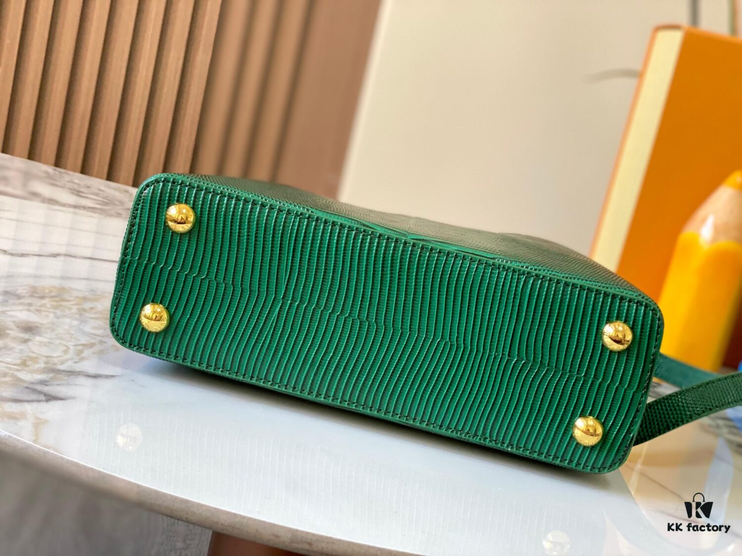 69307d606e68136f4d9a7205 Top-Grade Original Guangzhou Stock M12297 Green Lizard Skin with Gold Diamond Crown Triangle Capucines BB Bag