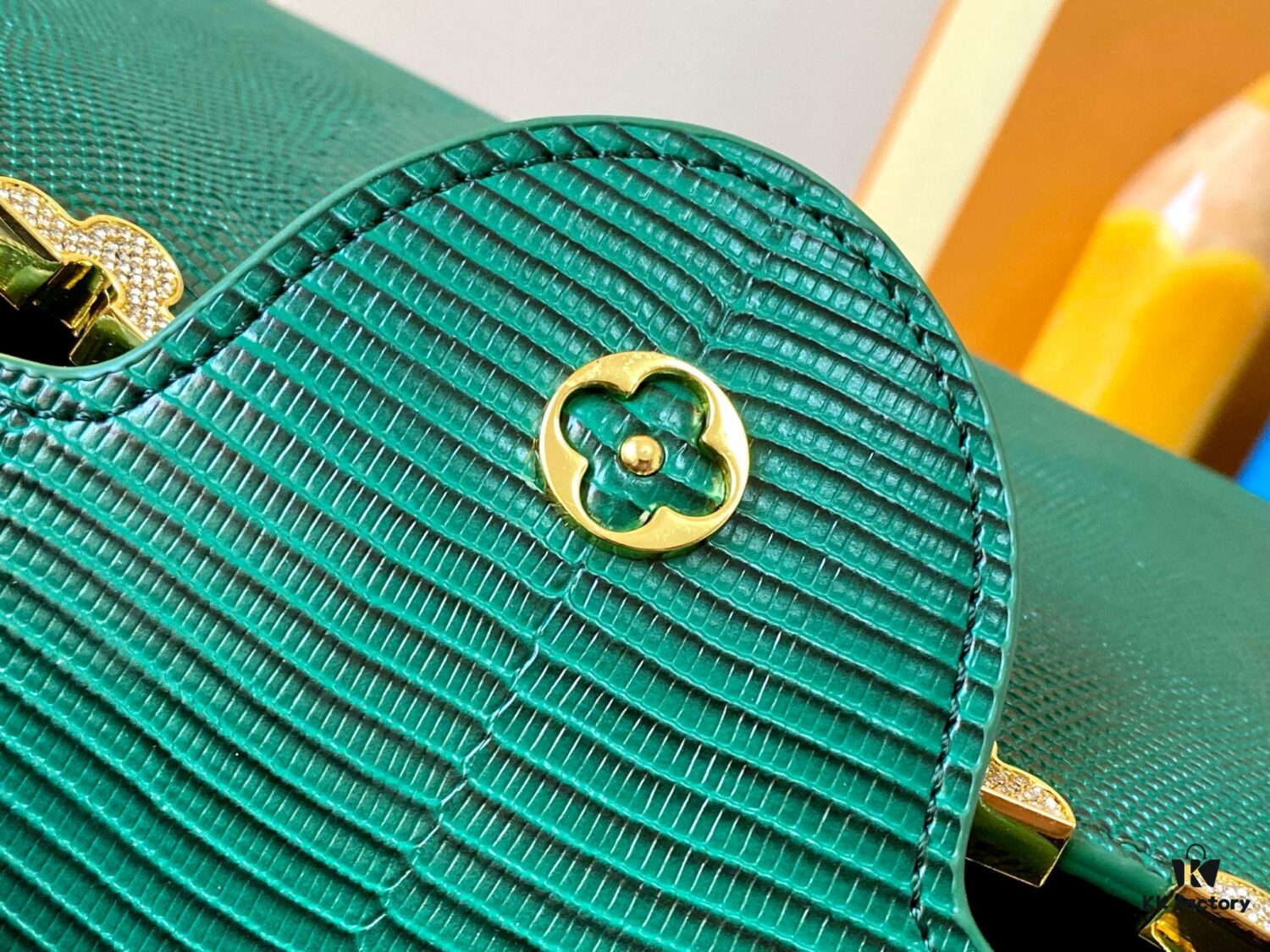 69307d646e68136f4d9a720b Top-Grade Original Guangzhou Stock M12297 Green Lizard Skin with Gold Diamond Crown Triangle Capucines BB Bag