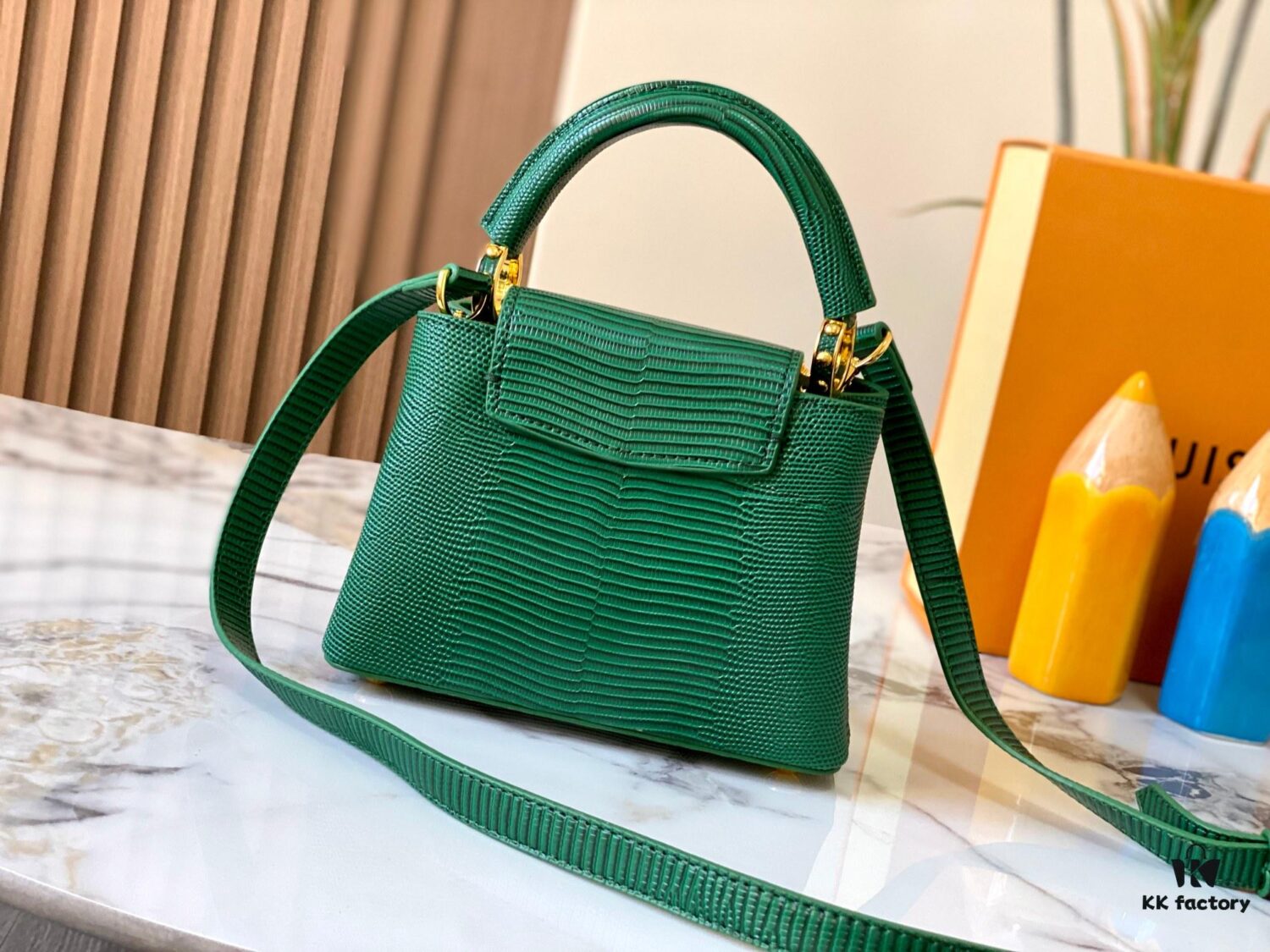 69307d666e68136f4d9a720e Top Quality Original Guangzhou Stock M12296 Green Lizard Skin with Golden Diamond Crown 🔺 This Capucines Mini Bag Features Luxurious Lizard Leather Over Soft Lambskin Lining, Accented with Brilliant Metallic Hardware